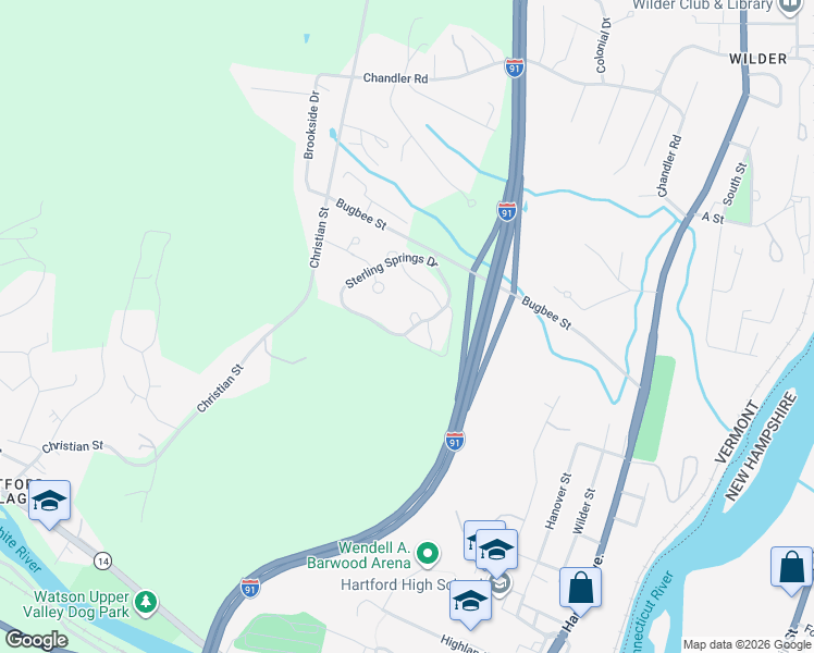 map of restaurants, bars, coffee shops, grocery stores, and more near 33 Sycamore Drive in Hartford