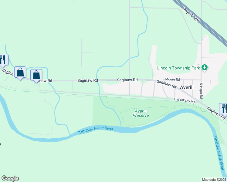 map of restaurants, bars, coffee shops, grocery stores, and more near 430 Saginaw Road in Sanford