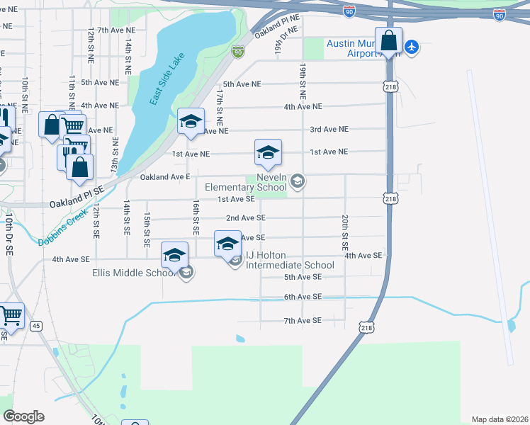 map of restaurants, bars, coffee shops, grocery stores, and more near 206 18th Street Southeast in Austin
