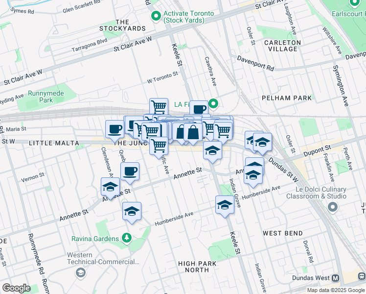 map of restaurants, bars, coffee shops, grocery stores, and more near in Toronto