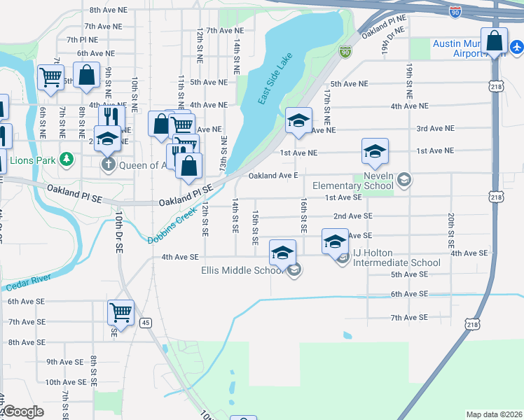 map of restaurants, bars, coffee shops, grocery stores, and more near 1605 2nd Avenue Southeast in Austin