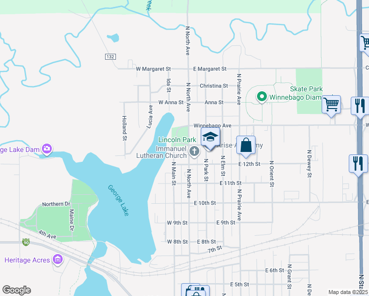 map of restaurants, bars, coffee shops, grocery stores, and more near 1221 North North Avenue in Fairmont