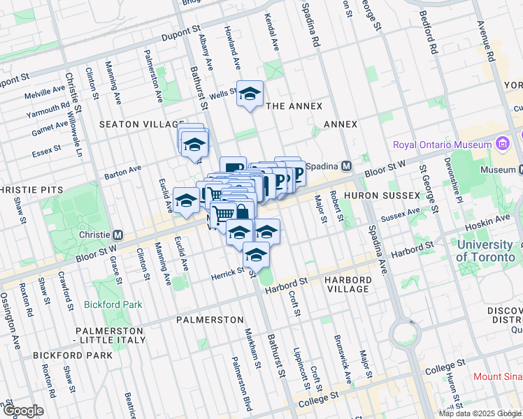 map of restaurants, bars, coffee shops, grocery stores, and more near in Toronto