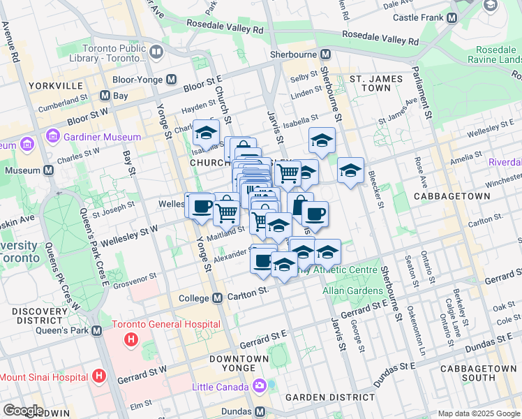 map of restaurants, bars, coffee shops, grocery stores, and more near in Toronto