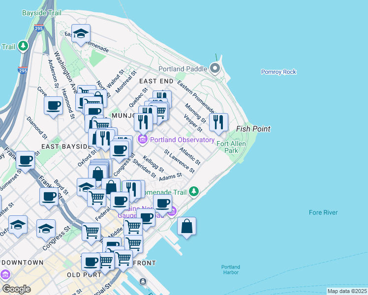 map of restaurants, bars, coffee shops, grocery stores, and more near in Portland