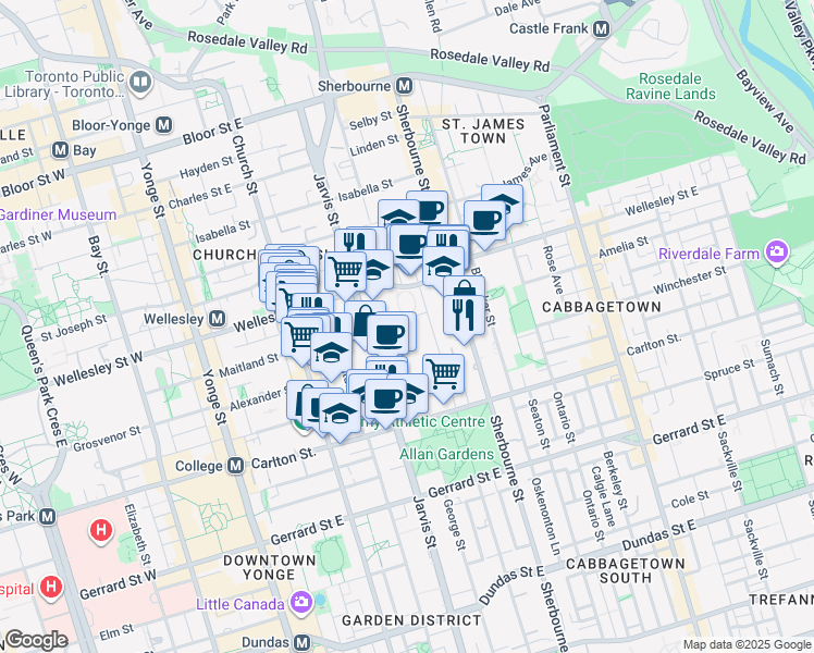 map of restaurants, bars, coffee shops, grocery stores, and more near in Toronto