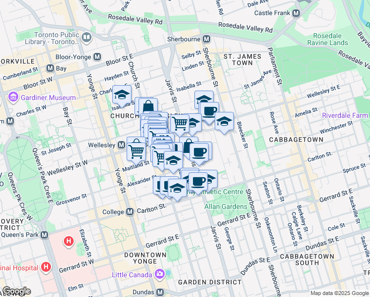 map of restaurants, bars, coffee shops, grocery stores, and more near in Toronto