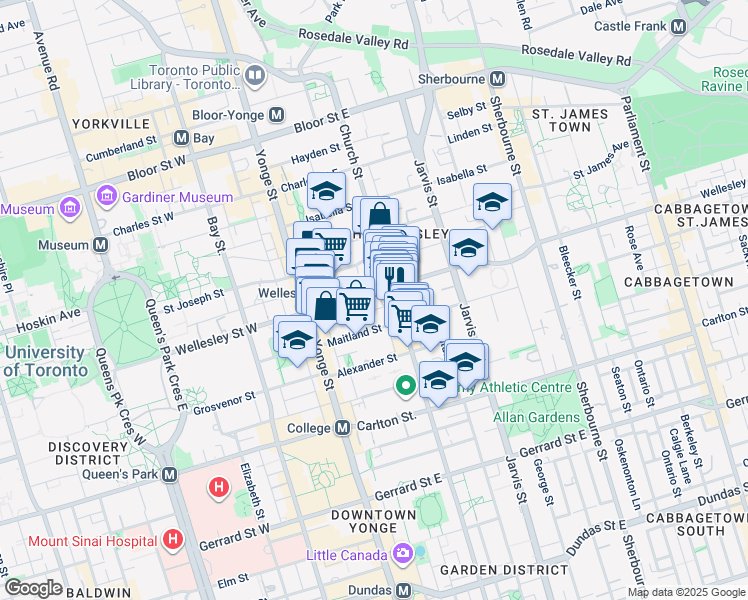 map of restaurants, bars, coffee shops, grocery stores, and more near 530 Church Street in Toronto