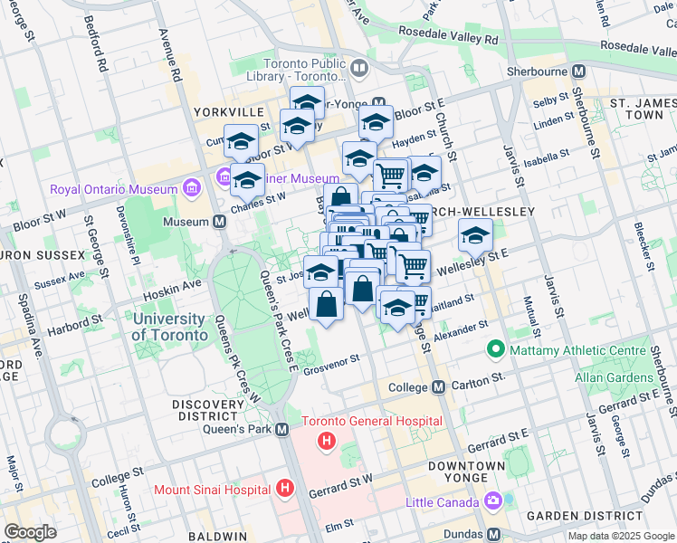 map of restaurants, bars, coffee shops, grocery stores, and more near in Toronto