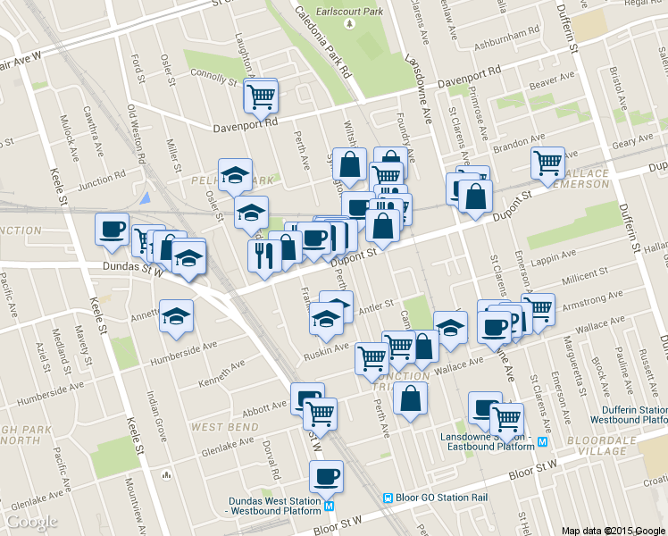 map of restaurants, bars, coffee shops, grocery stores, and more near in Toronto
