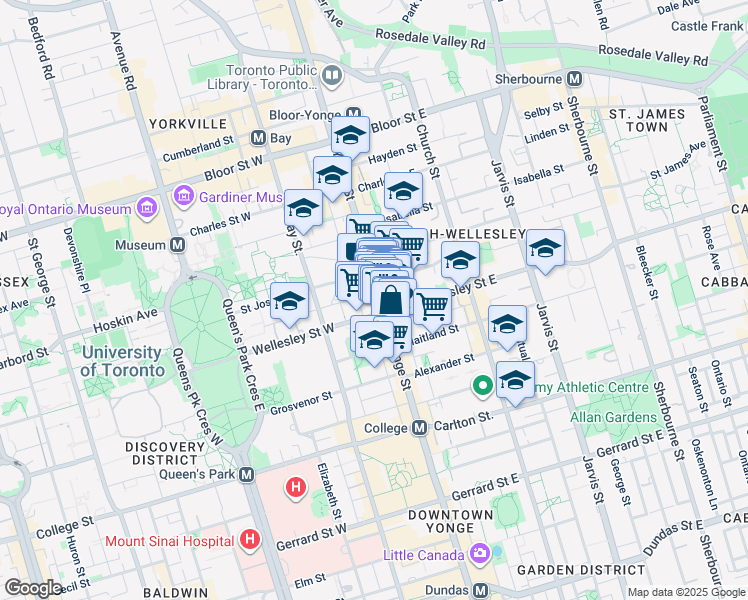 map of restaurants, bars, coffee shops, grocery stores, and more near in Toronto