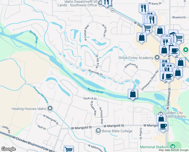 map of restaurants, bars, coffee shops, grocery stores, and more near 4834 Lake Shore Place in Garden City