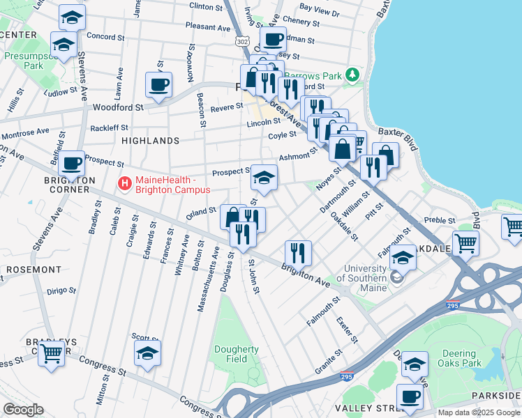 map of restaurants, bars, coffee shops, grocery stores, and more near 24 Wadsworth St in Portland