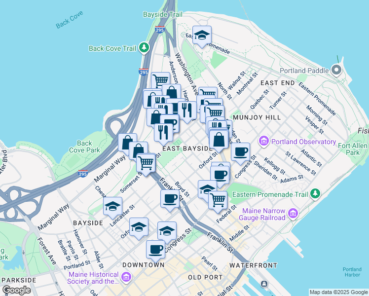 map of restaurants, bars, coffee shops, grocery stores, and more near 5 Kennedy Park in Portland