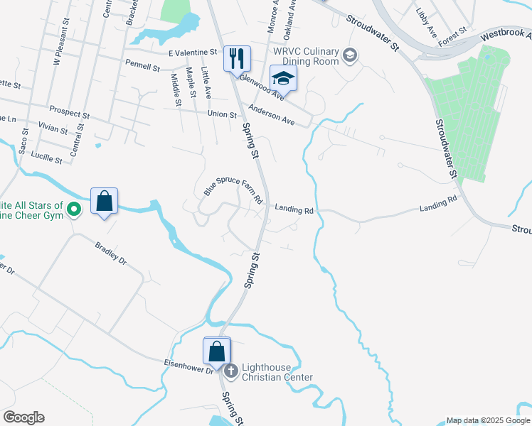map of restaurants, bars, coffee shops, grocery stores, and more near 43 Miles Lane in Westbrook
