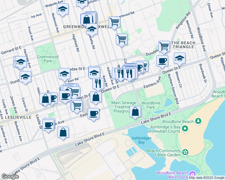 map of restaurants, bars, coffee shops, grocery stores, and more near in Toronto