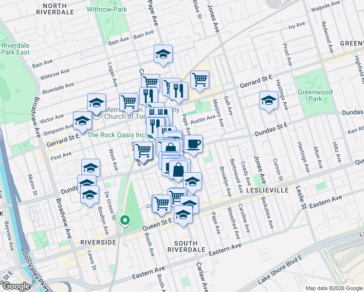 map of restaurants, bars, coffee shops, grocery stores, and more near 16 Filmic Lane in Toronto