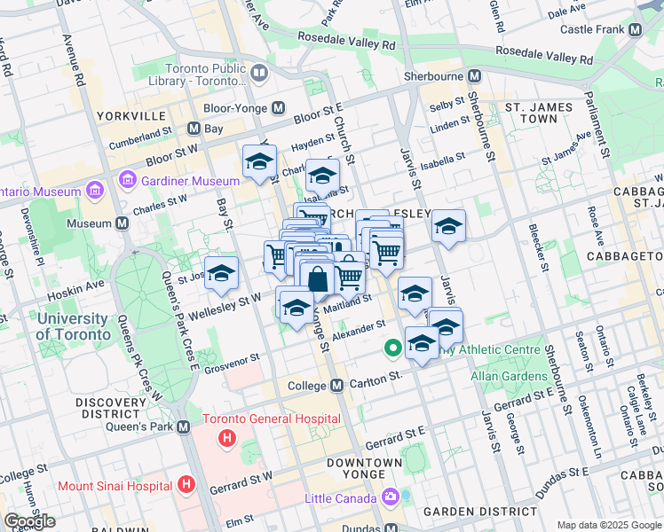 map of restaurants, bars, coffee shops, grocery stores, and more near in Toronto