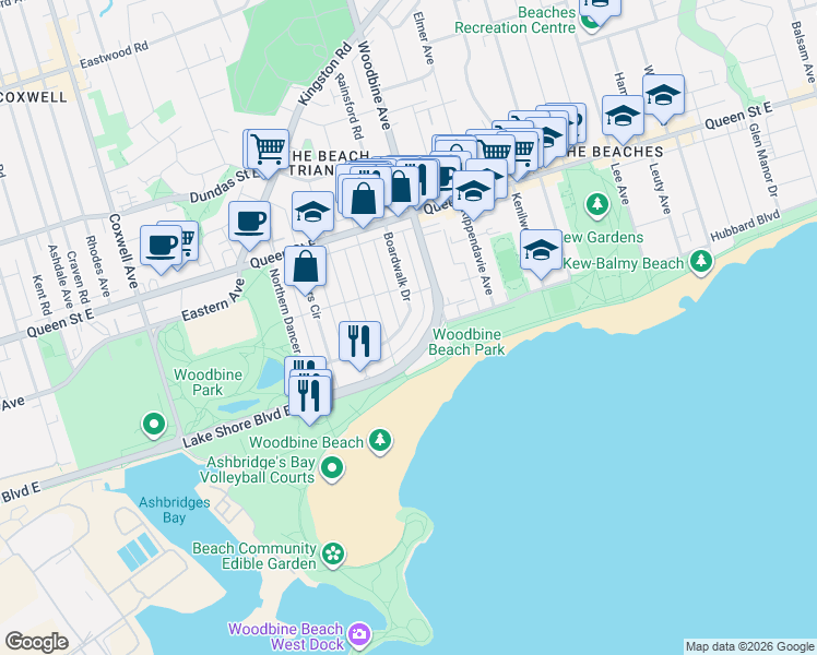 map of restaurants, bars, coffee shops, grocery stores, and more near in Toronto