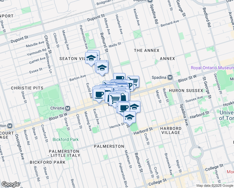 map of restaurants, bars, coffee shops, grocery stores, and more near 770 Bathurst Street in Toronto