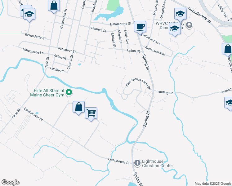 map of restaurants, bars, coffee shops, grocery stores, and more near 6 Island View Drive in Westbrook