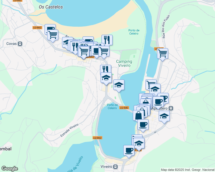 map of restaurants, bars, coffee shops, grocery stores, and more near 16 Calella do Ecce Homo in Viveiro