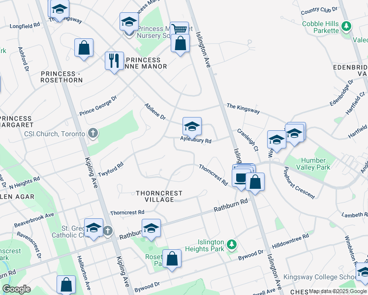 map of restaurants, bars, coffee shops, grocery stores, and more near 15 Thornbury Crescent in Toronto