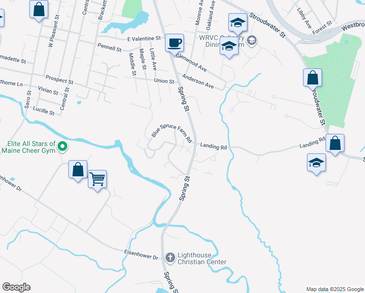 map of restaurants, bars, coffee shops, grocery stores, and more near 16 Blue Spruce Farm Road in Westbrook