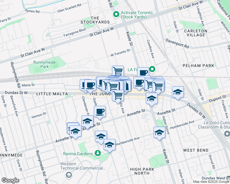map of restaurants, bars, coffee shops, grocery stores, and more near in Toronto