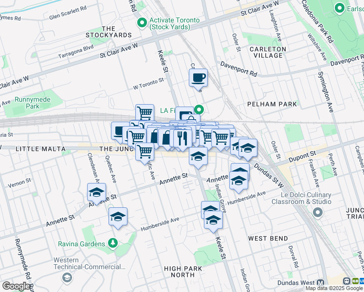 map of restaurants, bars, coffee shops, grocery stores, and more near in Toronto