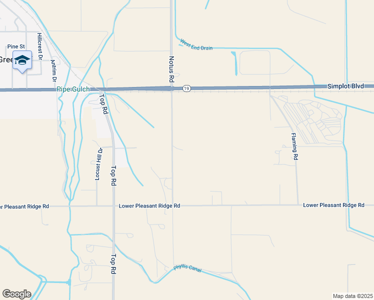 map of restaurants, bars, coffee shops, grocery stores, and more near 20258 Notus Road in Greenleaf