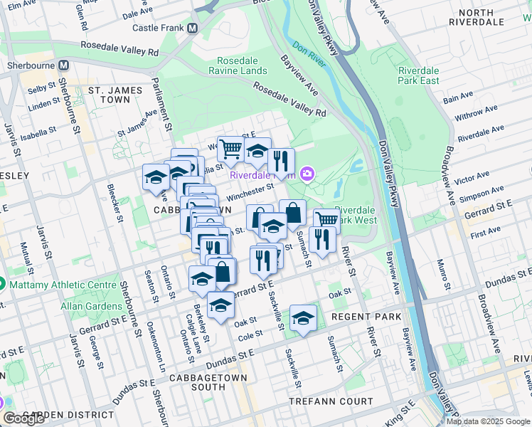 map of restaurants, bars, coffee shops, grocery stores, and more near 6 Bowman Street in Toronto