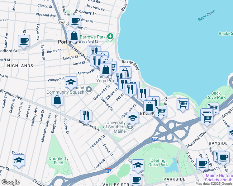 map of restaurants, bars, coffee shops, grocery stores, and more near 39 Pitt Street in Portland