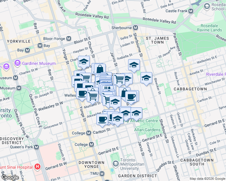 map of restaurants, bars, coffee shops, grocery stores, and more near in Toronto