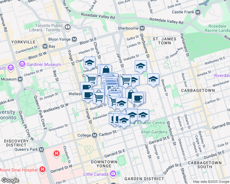 map of restaurants, bars, coffee shops, grocery stores, and more near in Toronto