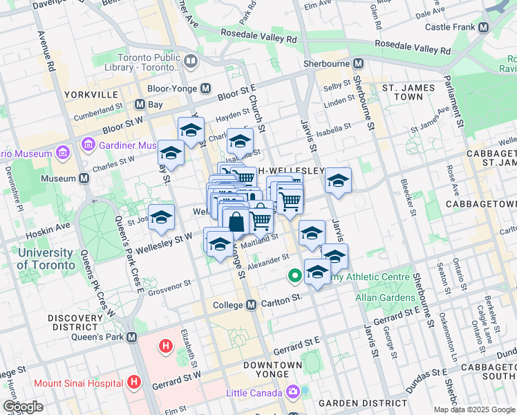 map of restaurants, bars, coffee shops, grocery stores, and more near in Toronto