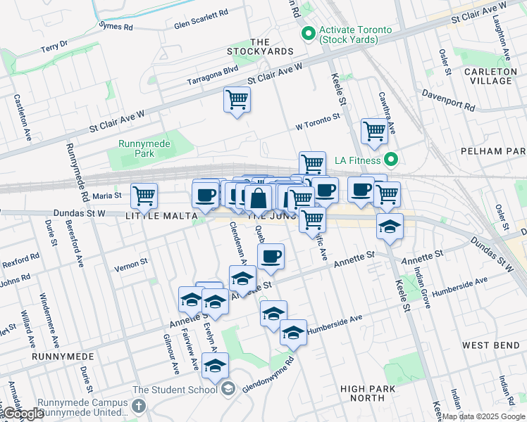 map of restaurants, bars, coffee shops, grocery stores, and more near in Toronto