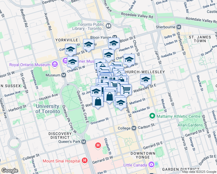 map of restaurants, bars, coffee shops, grocery stores, and more near in Toronto