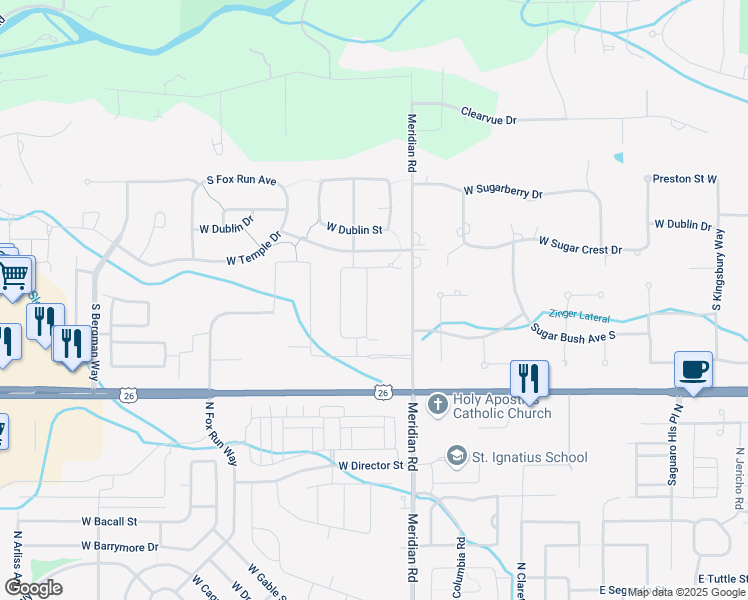 map of restaurants, bars, coffee shops, grocery stores, and more near 3320 South Wallberg Avenue in Eagle