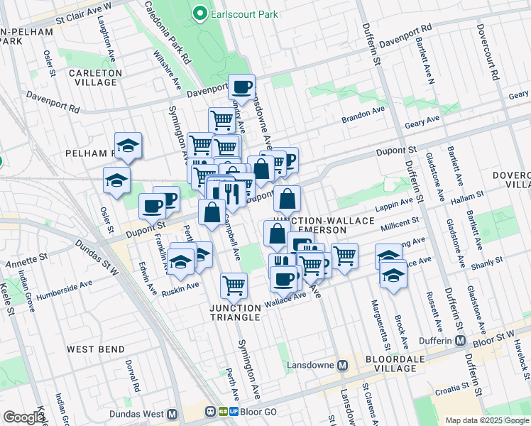 map of restaurants, bars, coffee shops, grocery stores, and more near 816 Lansdowne Avenue in Toronto