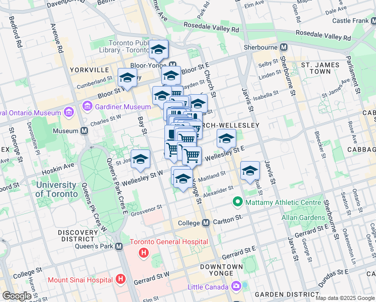 map of restaurants, bars, coffee shops, grocery stores, and more near in Toronto