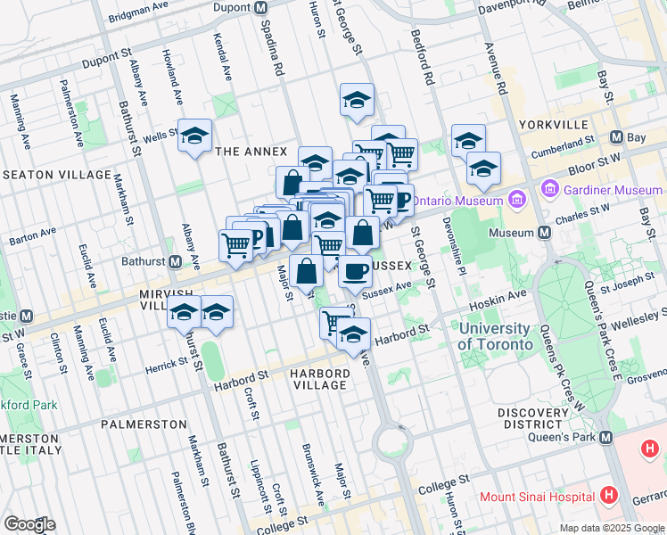 map of restaurants, bars, coffee shops, grocery stores, and more near in Toronto