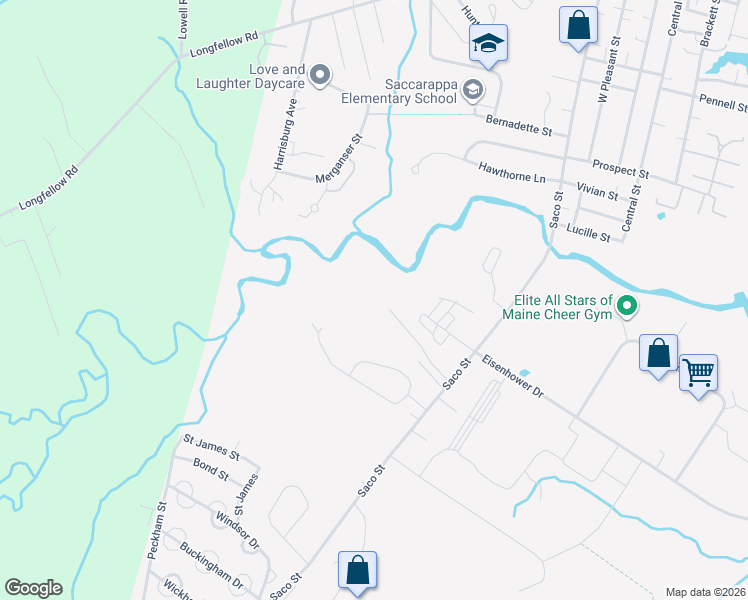 map of restaurants, bars, coffee shops, grocery stores, and more near 44 Richards Street in Westbrook