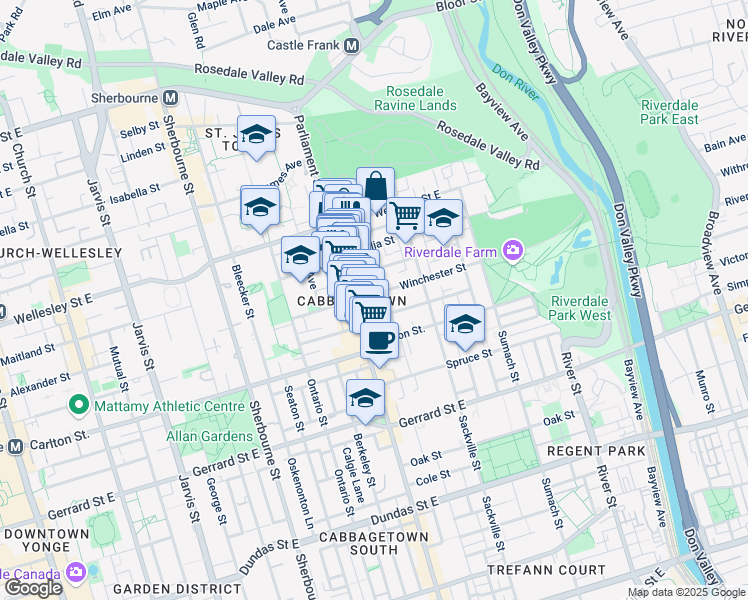 map of restaurants, bars, coffee shops, grocery stores, and more near in Toronto