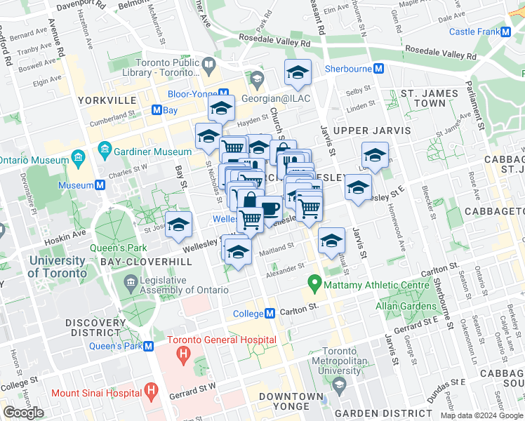 map of restaurants, bars, coffee shops, grocery stores, and more near in Toronto