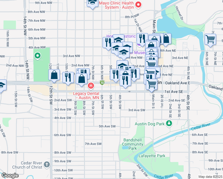 map of restaurants, bars, coffee shops, grocery stores, and more near 198 Oakland Avenue East in Austin