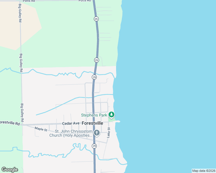 map of restaurants, bars, coffee shops, grocery stores, and more near 8210 Lake Street in Forestville