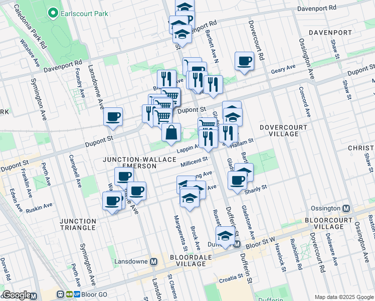 map of restaurants, bars, coffee shops, grocery stores, and more near 37 Lappin Avenue in Toronto