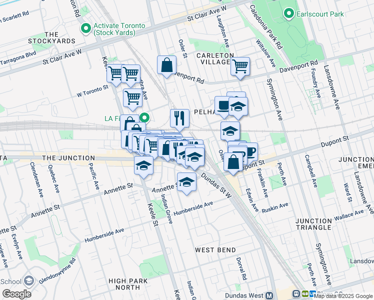 map of restaurants, bars, coffee shops, grocery stores, and more near in Toronto