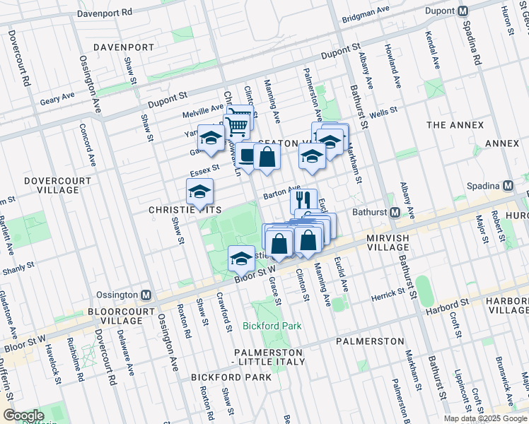 map of restaurants, bars, coffee shops, grocery stores, and more near in Toronto